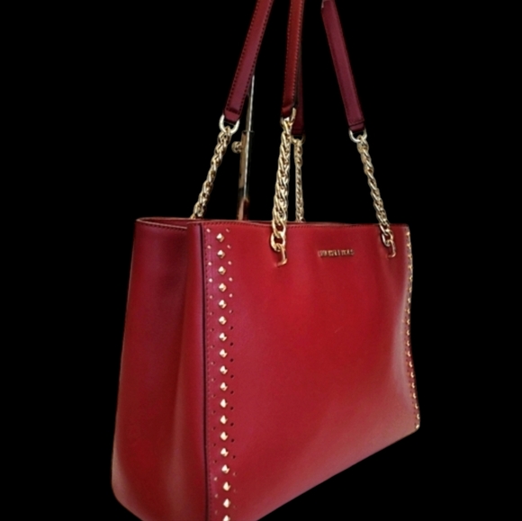 MICHAEL KORS Adele Burgundy Studded Lrg Shld Bag w/ Gld Chain & Lea Strap | EUC - Picture 8 of 16